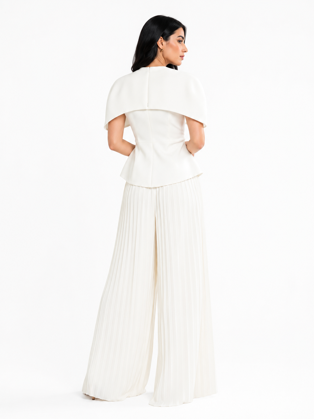 Cape Peplum Top & Pleated Wide-Leg Pants Set – SERENA