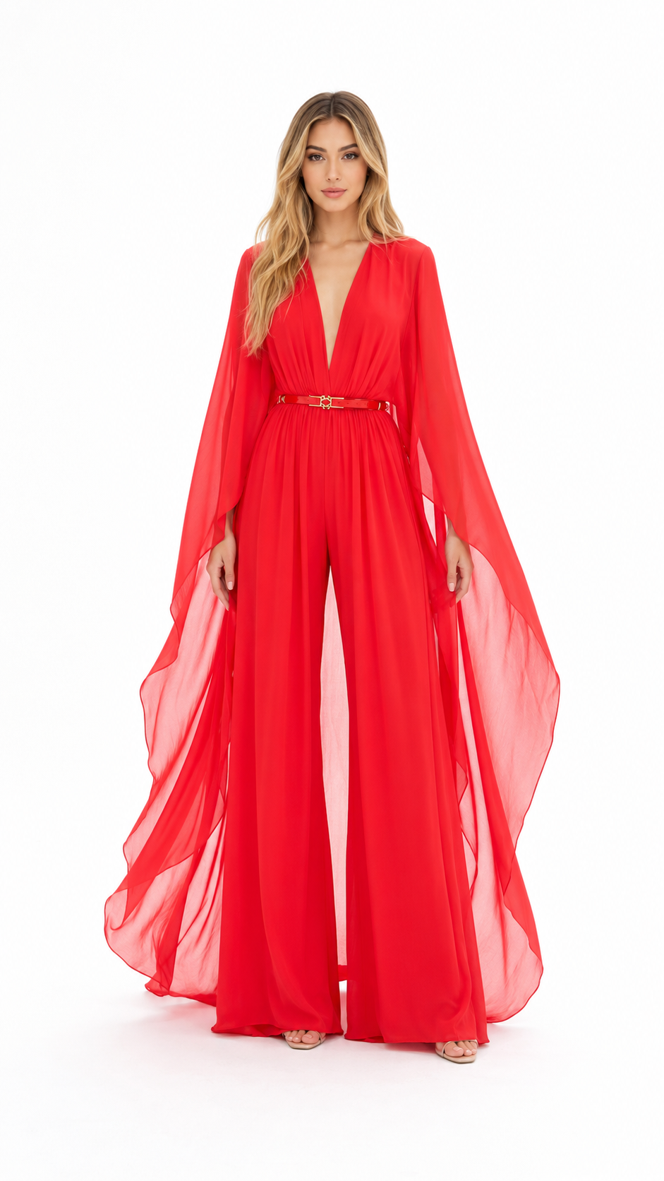 Red Chiffon Cape Jumpsuit – NOVA