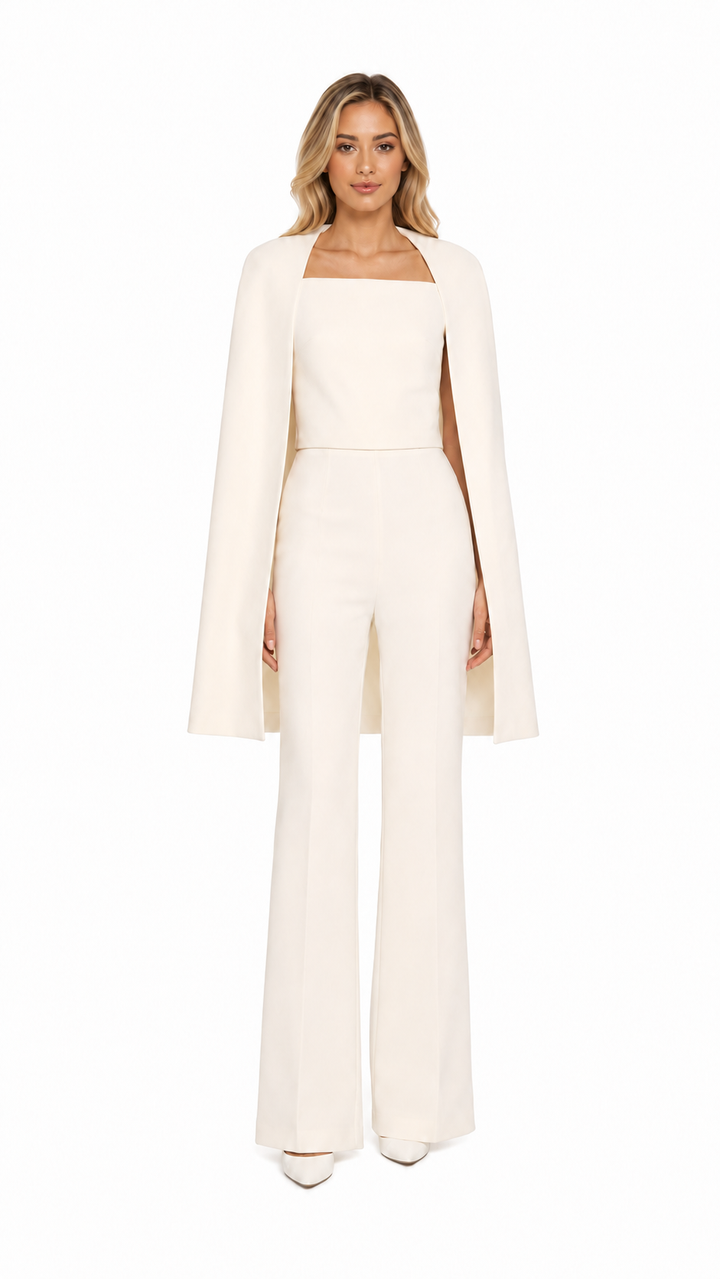 Ivory Cape Wide-Leg Jumpsuit – ELARA