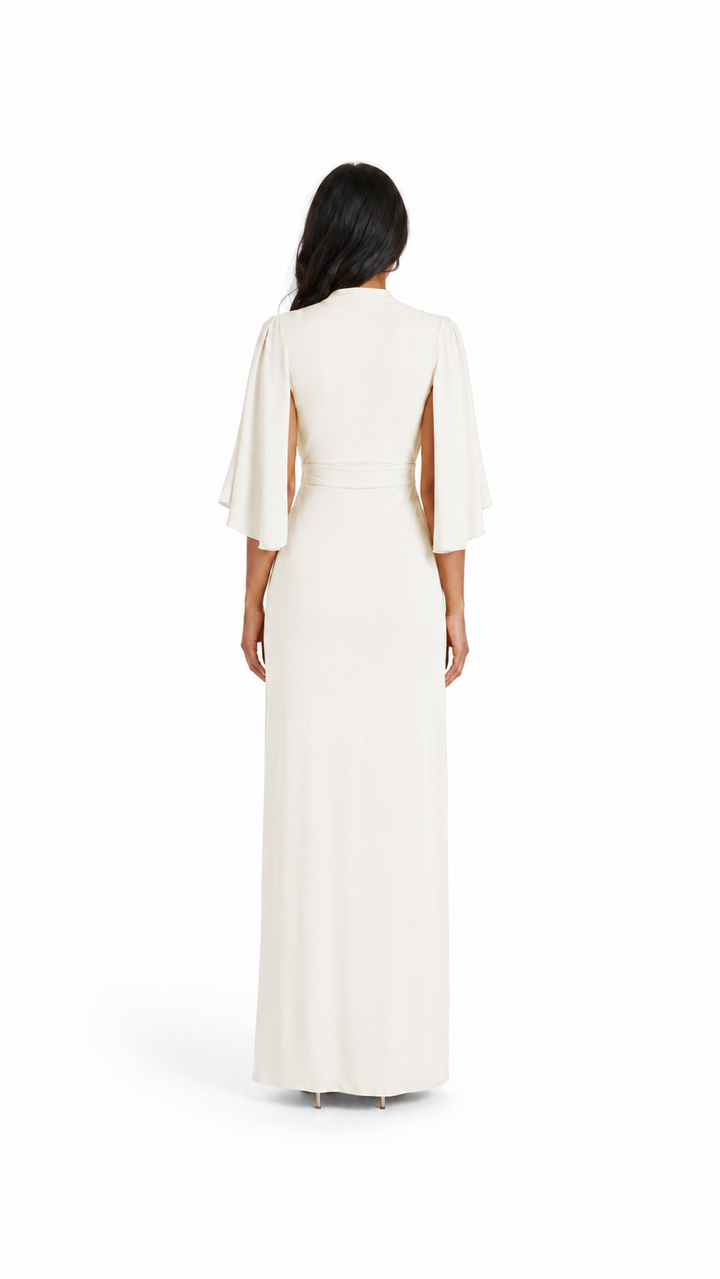 Mustard Draped V-Neck Maxi Dress – NOVA