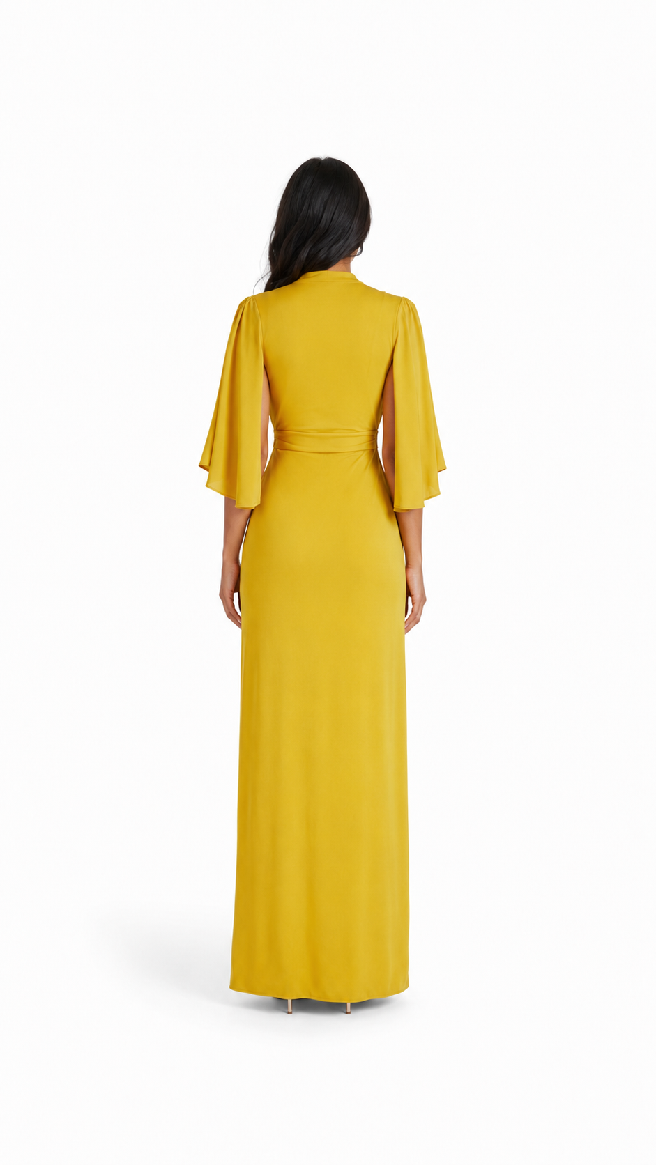 Mustard Draped V-Neck Maxi Dress – NOVA