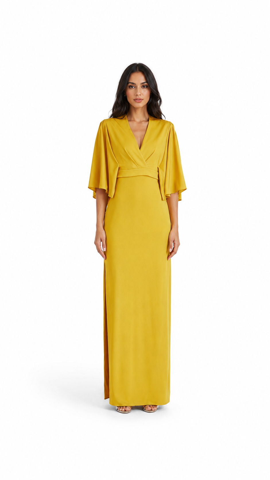 Mustard Draped V-Neck Maxi Dress – NOVA