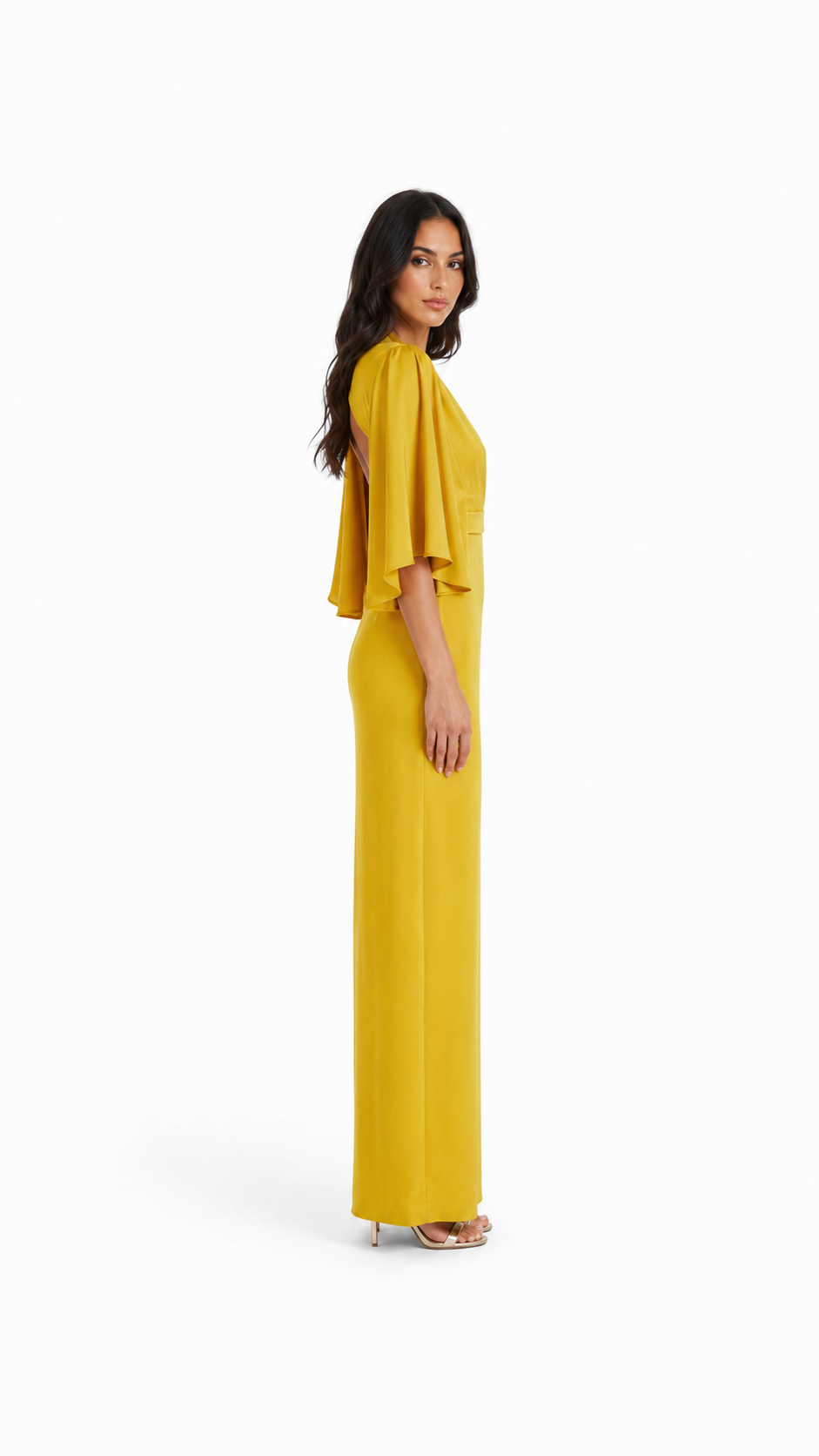 Mustard Draped V-Neck Maxi Dress – NOVA