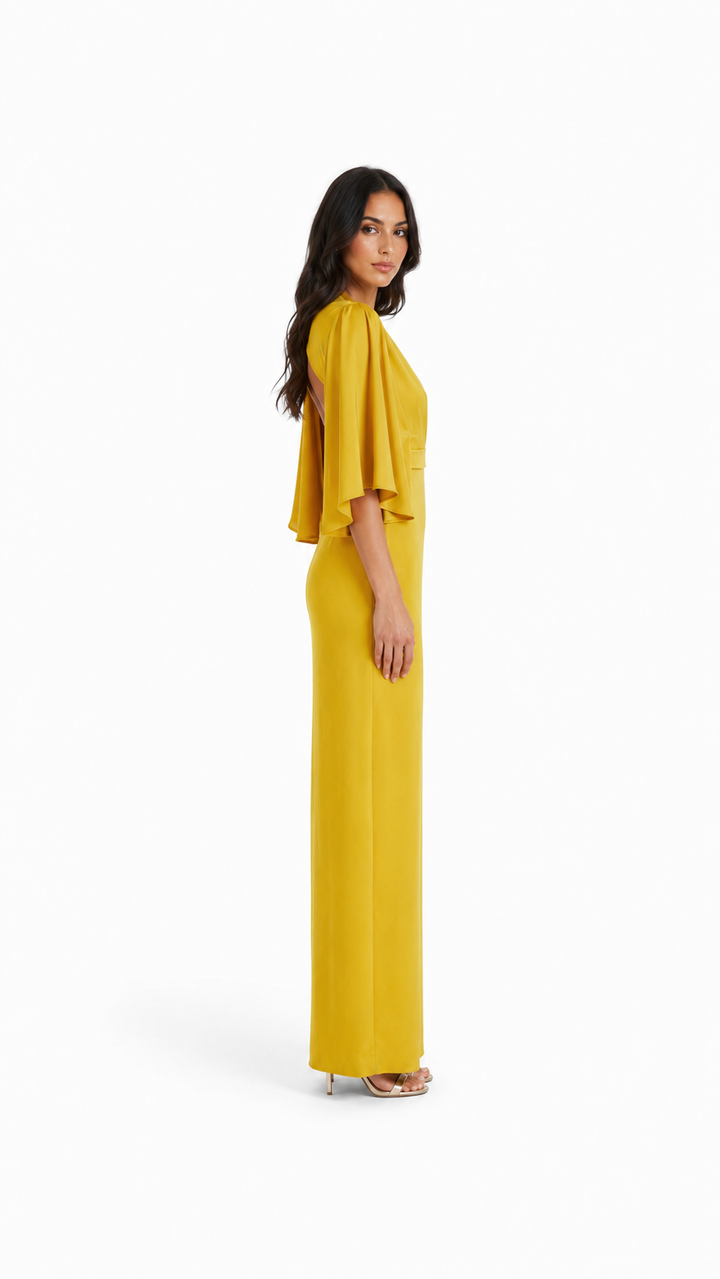 Mustard Draped V-Neck Maxi Dress – NOVA