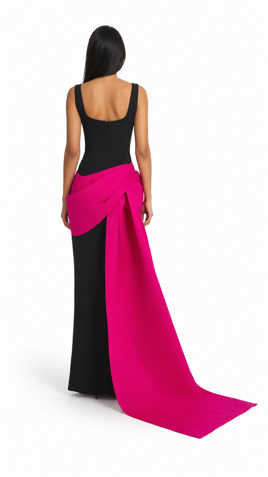 Black & Fuchsia Asymmetric Maxi Dress – ELARA