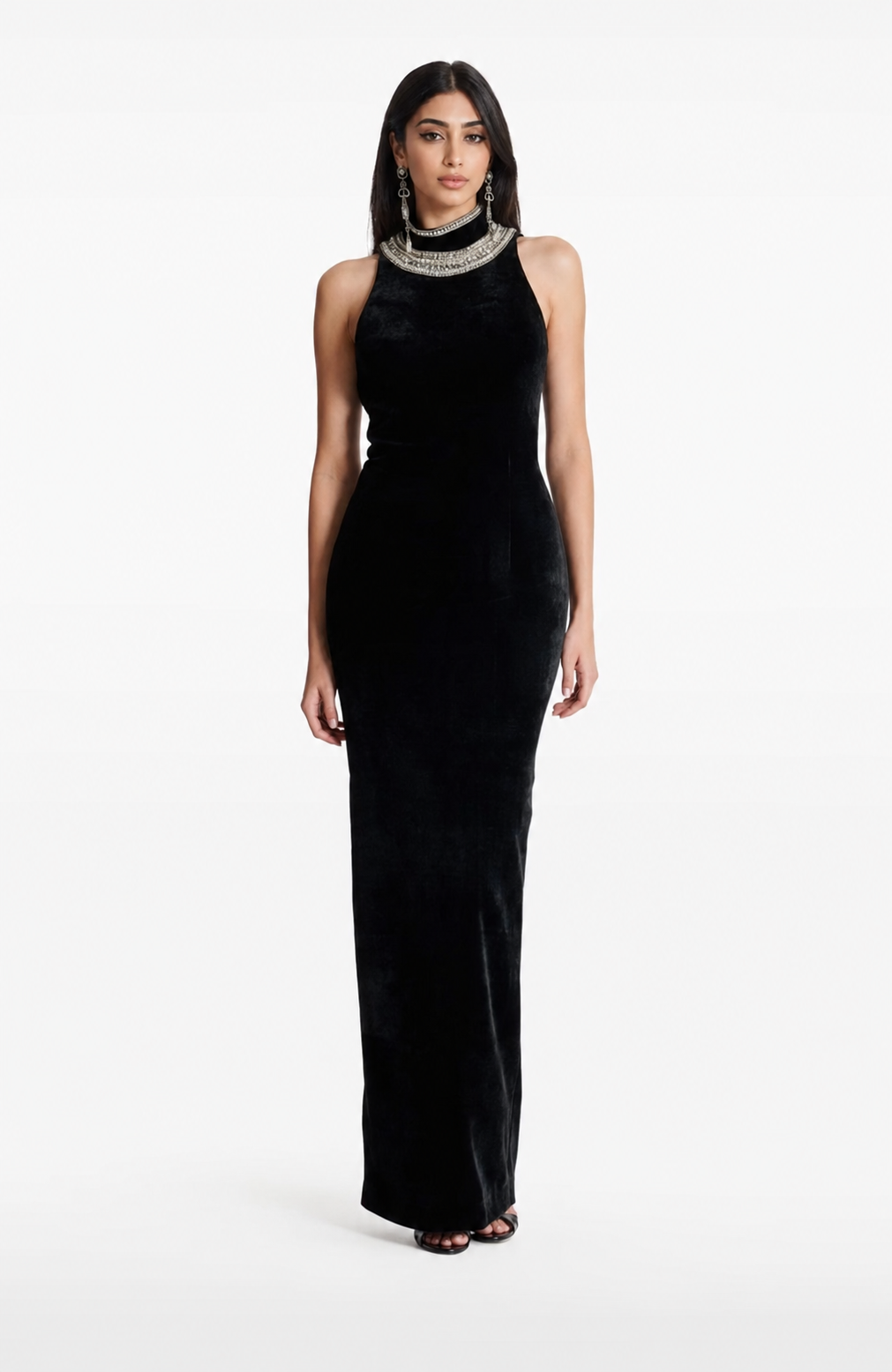 Black Embellished High Neck Maxi Dress – STELLA