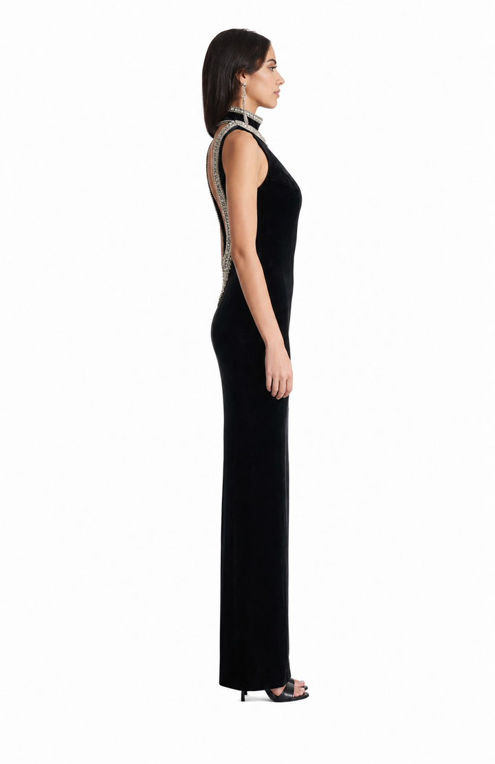 Black Embellished High Neck Maxi Dress – STELLA