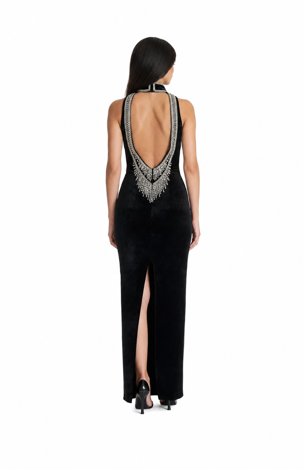 Black Embellished High Neck Maxi Dress – STELLA