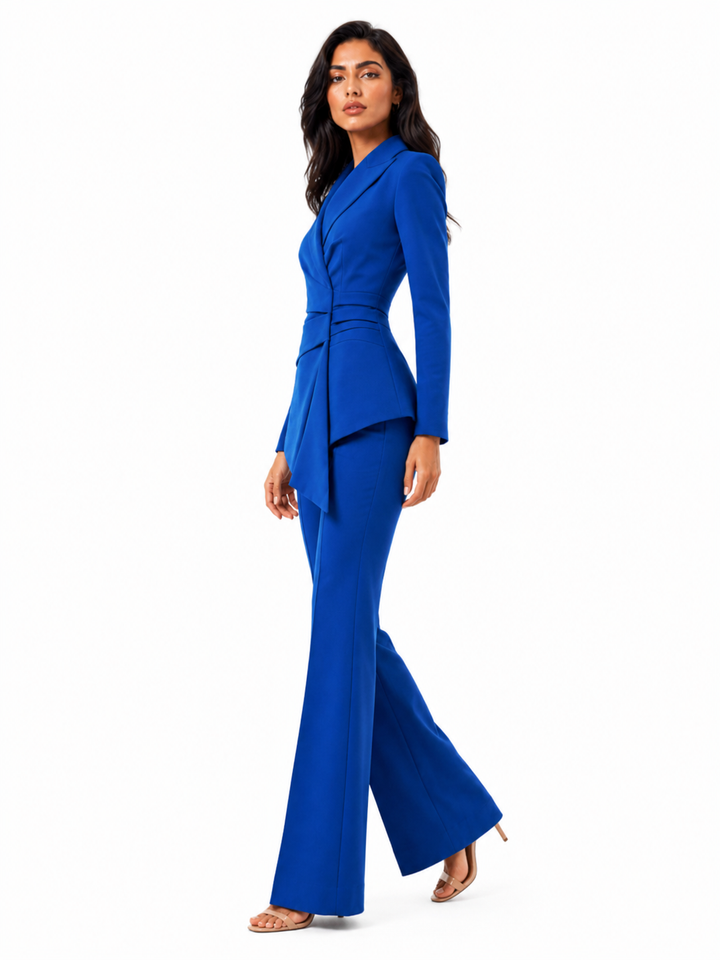Asymmetric Tailored Blazer & Flared Pants Set – VICTORIA