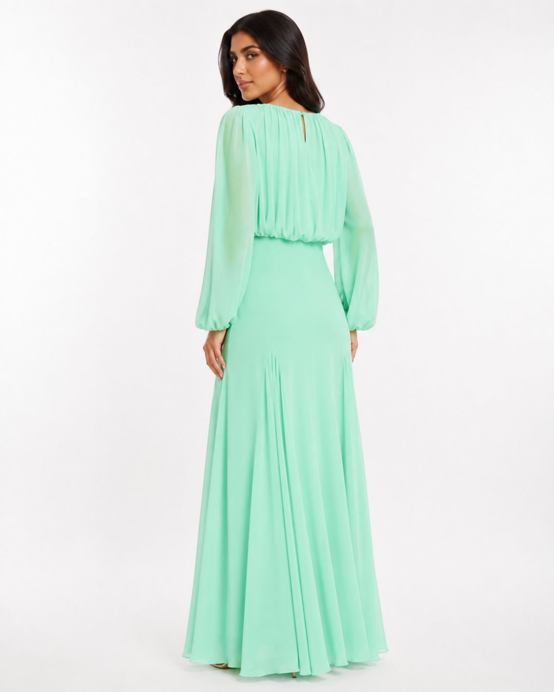 Gathered Long-Sleeve Maxi Dress – ELOISE
