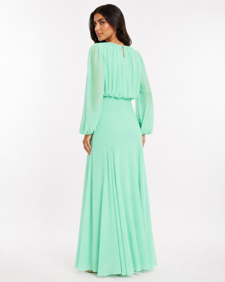 Gathered Long-Sleeve Maxi Dress – ELOISE