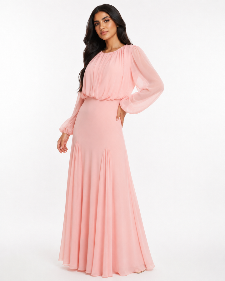 Gathered Long-Sleeve Maxi Dress – ELOISE