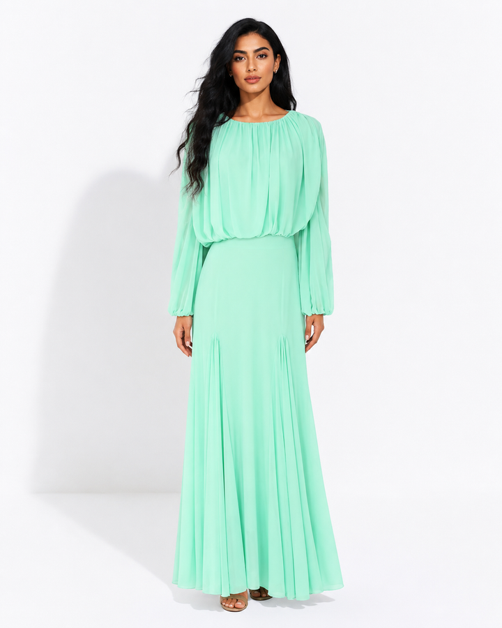 Gathered Long-Sleeve Maxi Dress – ELOISE