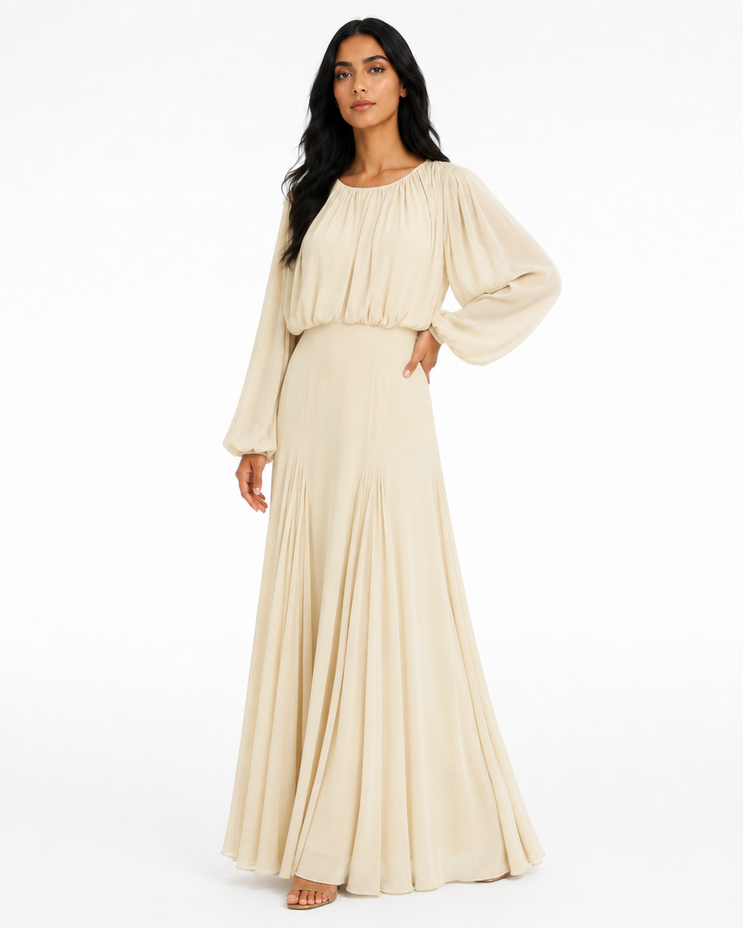 Gathered Long-Sleeve Maxi Dress – ELOISE