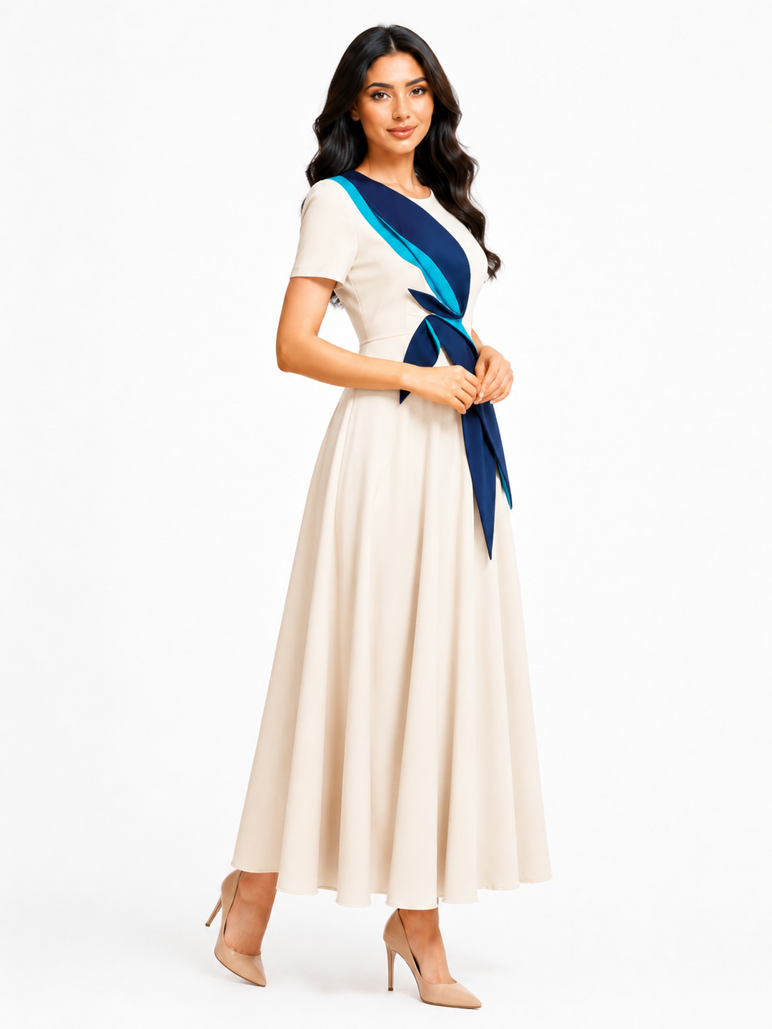 Contrast Appliqué Midi Dress – VIVIENNE