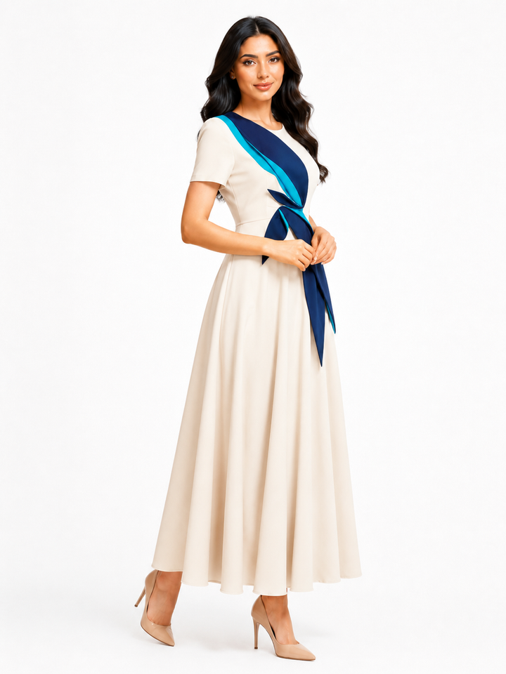 Contrast Appliqué Midi Dress – VIVIENNE