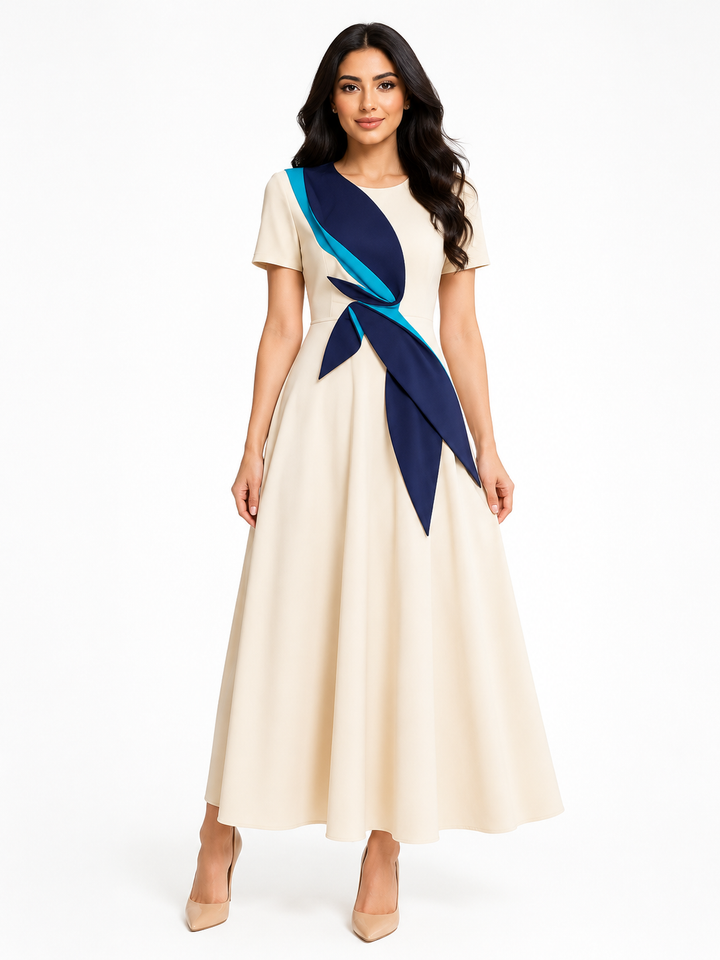 Contrast Appliqué Midi Dress – VIVIENNE