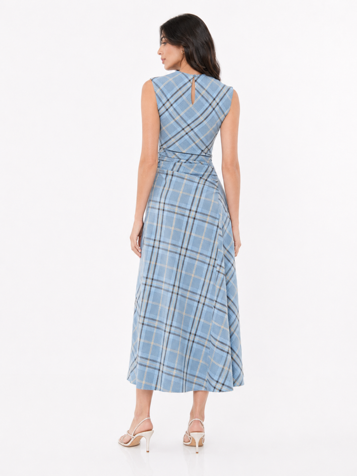 Plaid Draped Midi Dress – EMILIA