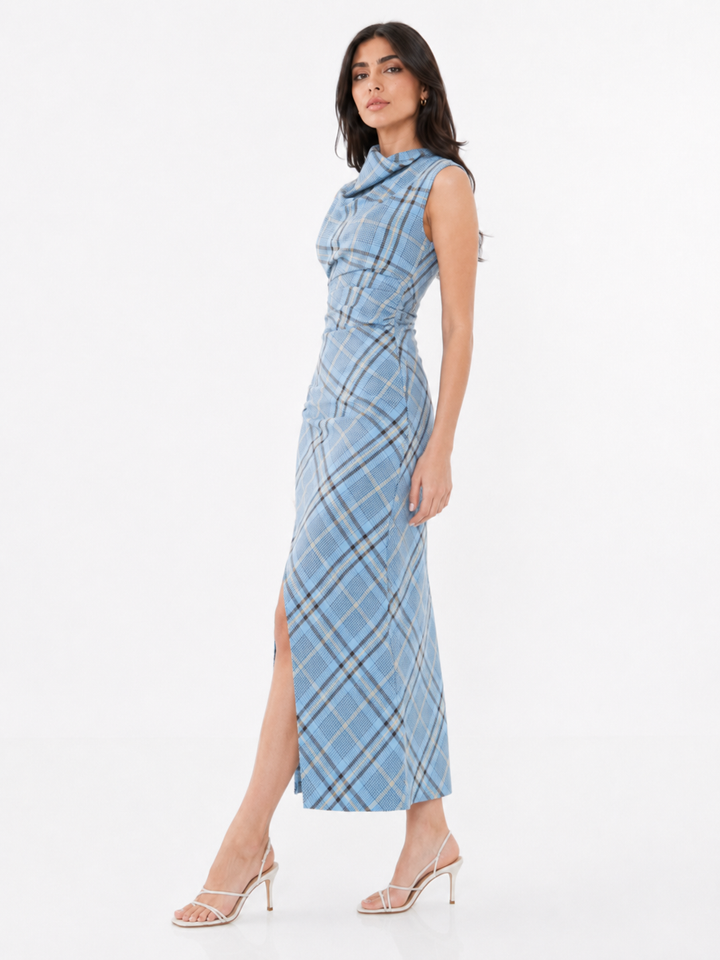 Plaid Draped Midi Dress – EMILIA
