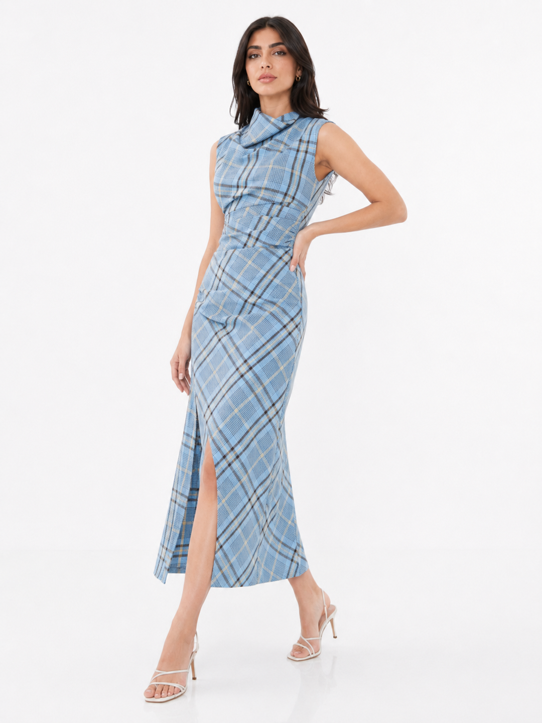 Plaid Draped Midi Dress – EMILIA