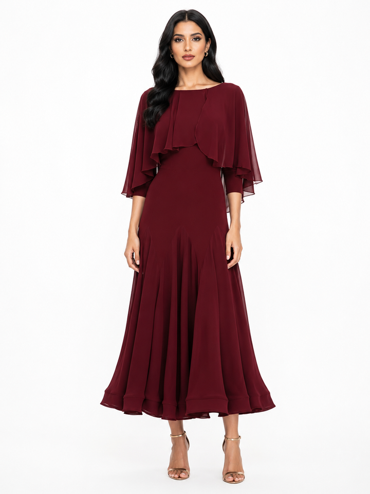 Cape Overlay Midi Dress – GABRIELLE