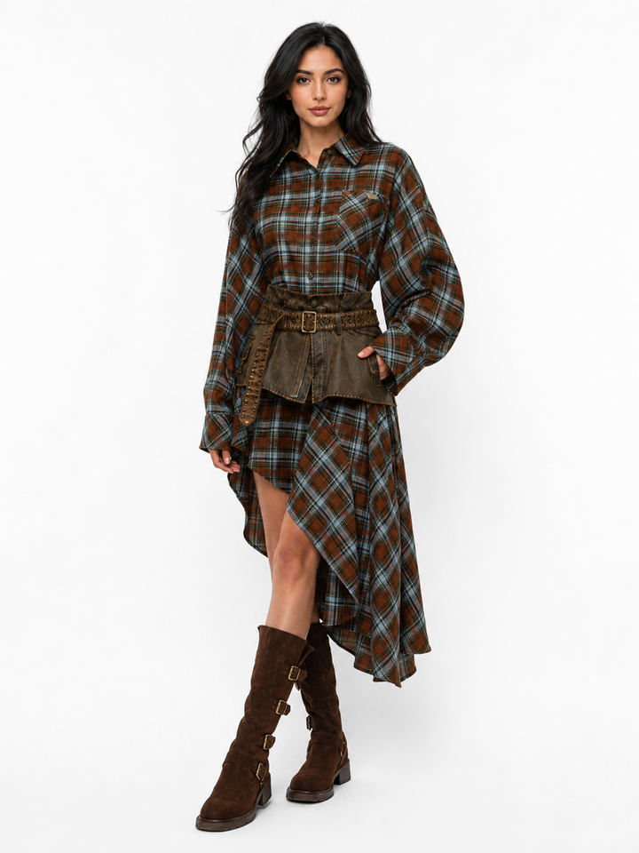 Plaid Shirt & Utility Skirt Set - Rowan