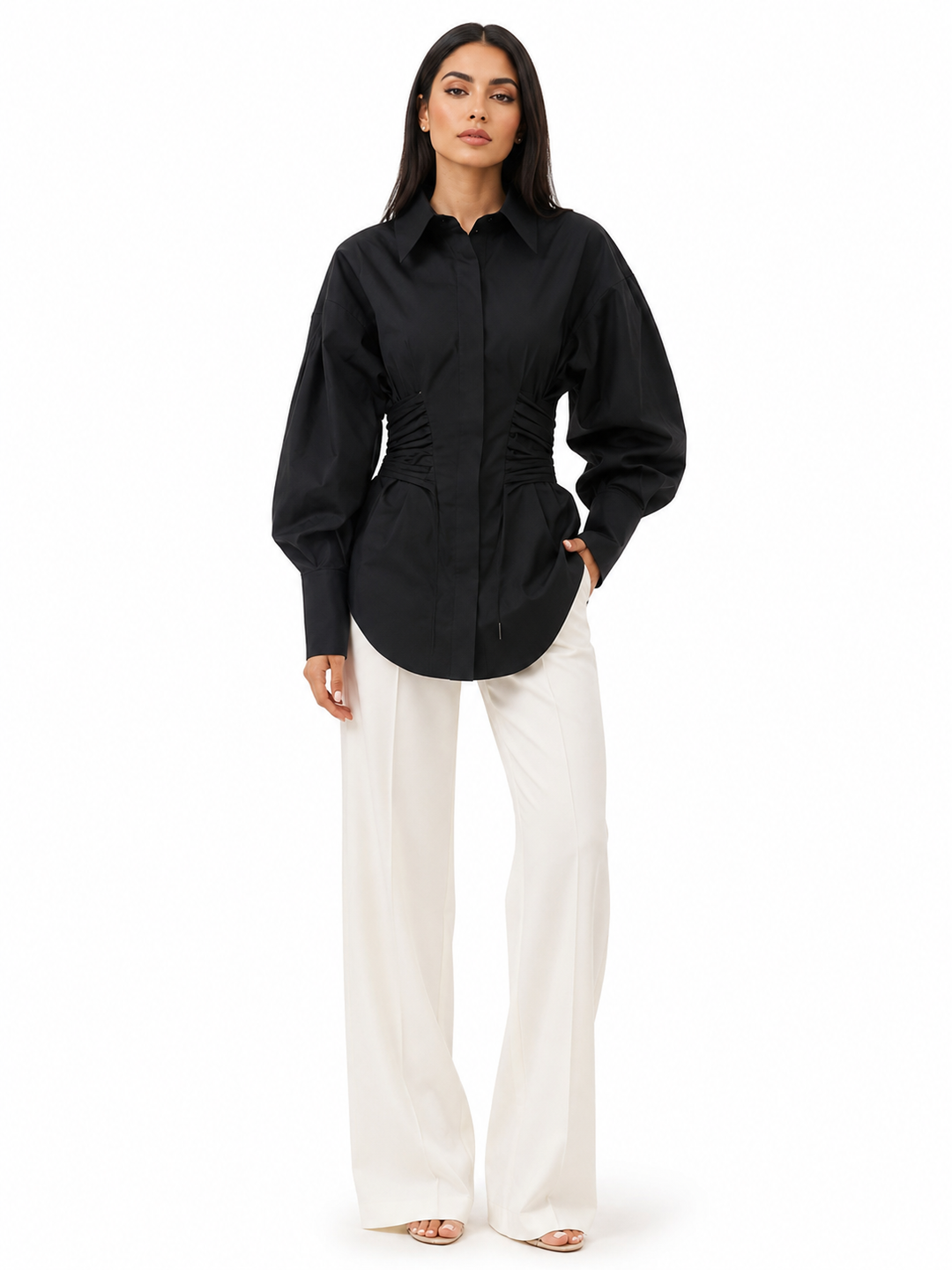 Ruched Waist Poplin Shirt - Avery