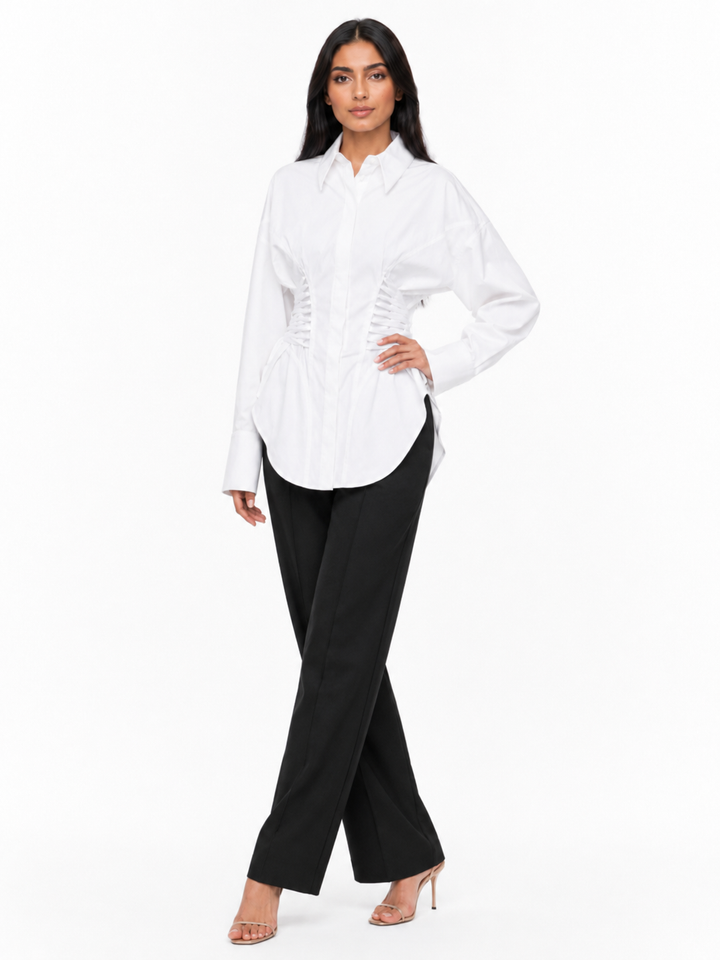 Ruched Waist Poplin Shirt - Avery