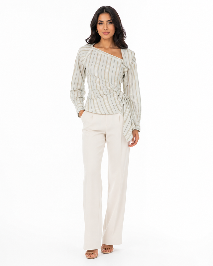 Asymmetric Striped Wrap Shirt - Elara