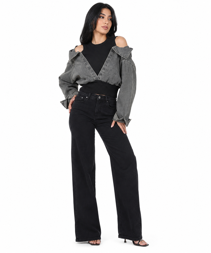 Cold-Shoulder Denim Knit Top - Harper