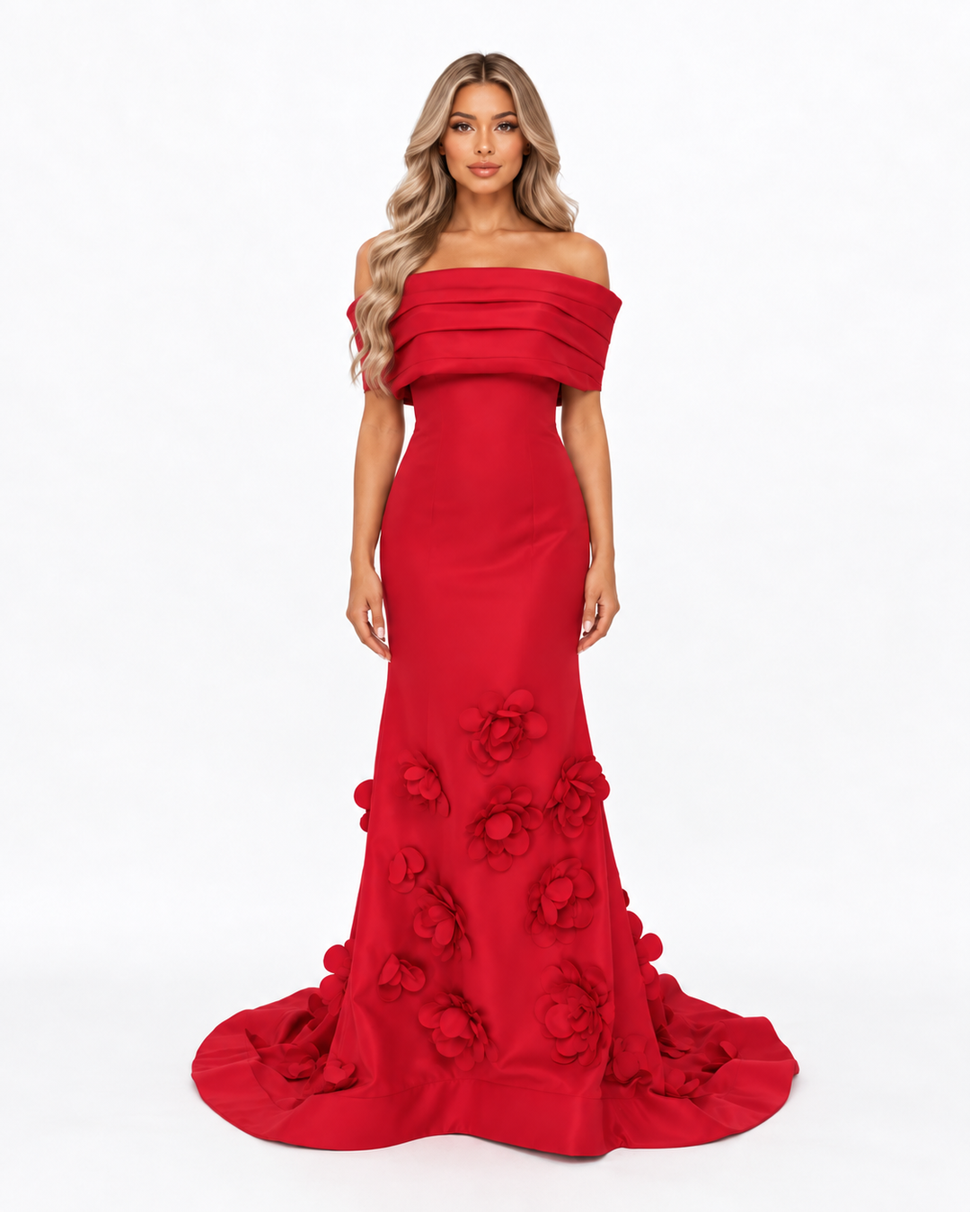 Royal Blue 3D Floral Mermaid Evening Gown – AZELIA