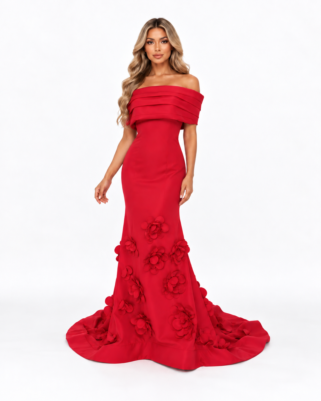 Royal Blue 3D Floral Mermaid Evening Gown – AZELIA