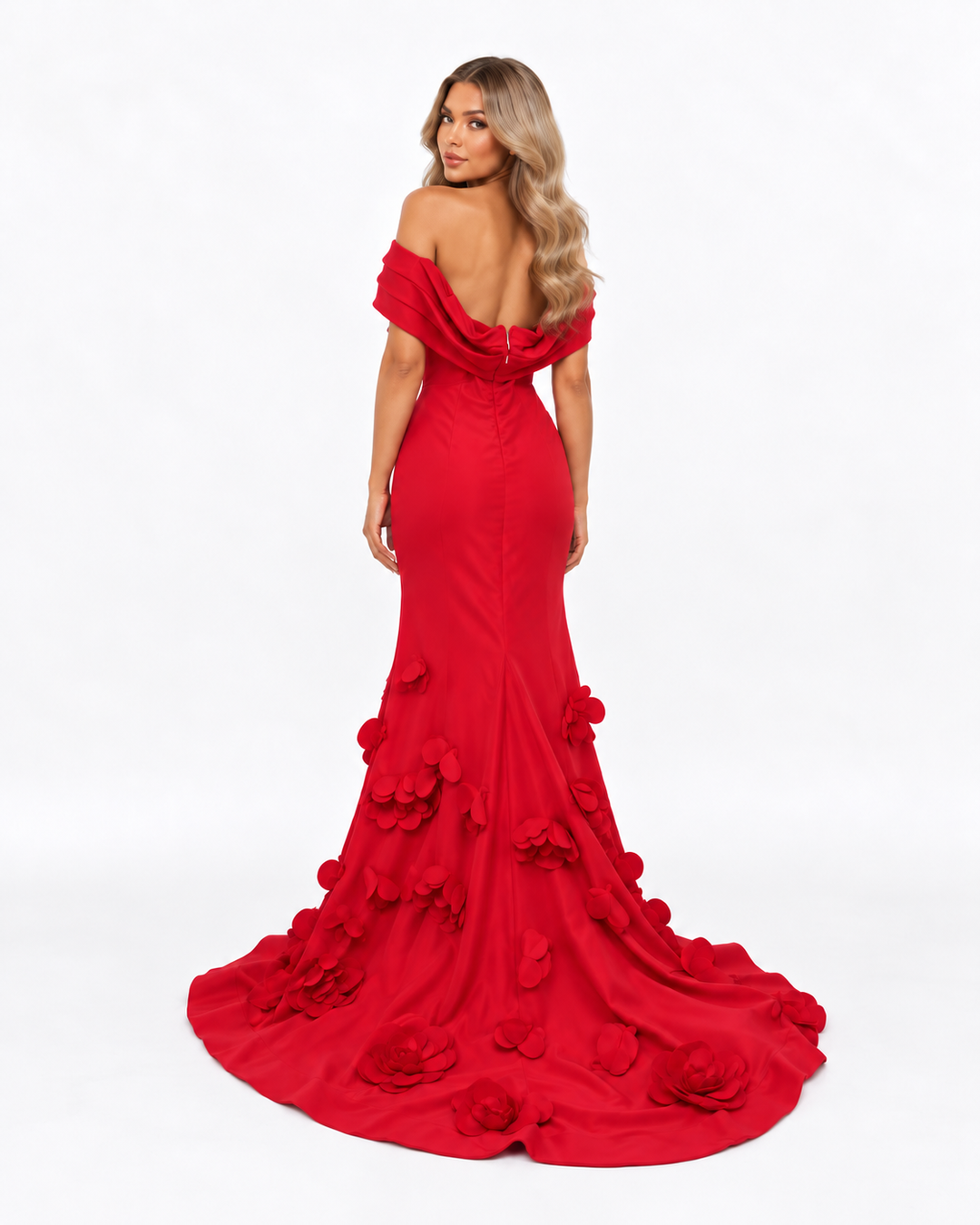 Royal Blue 3D Floral Mermaid Evening Gown – AZELIA