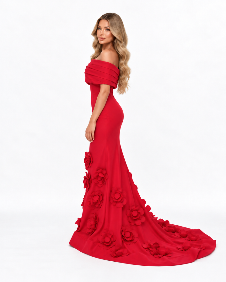 Royal Blue 3D Floral Mermaid Evening Gown – AZELIA