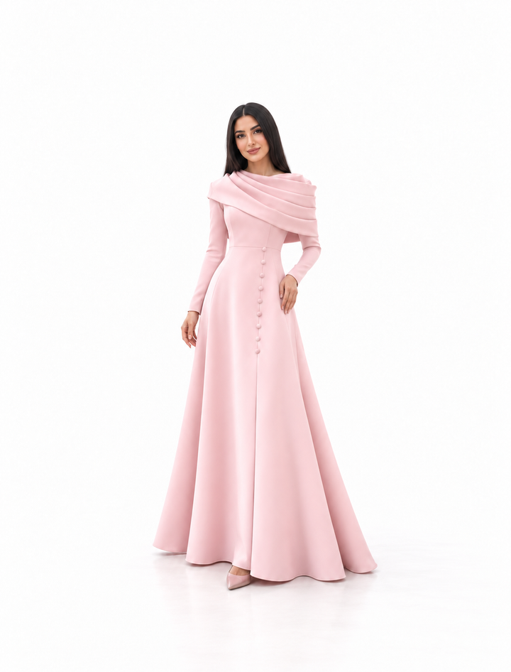 Draped Collar Gown - Blush