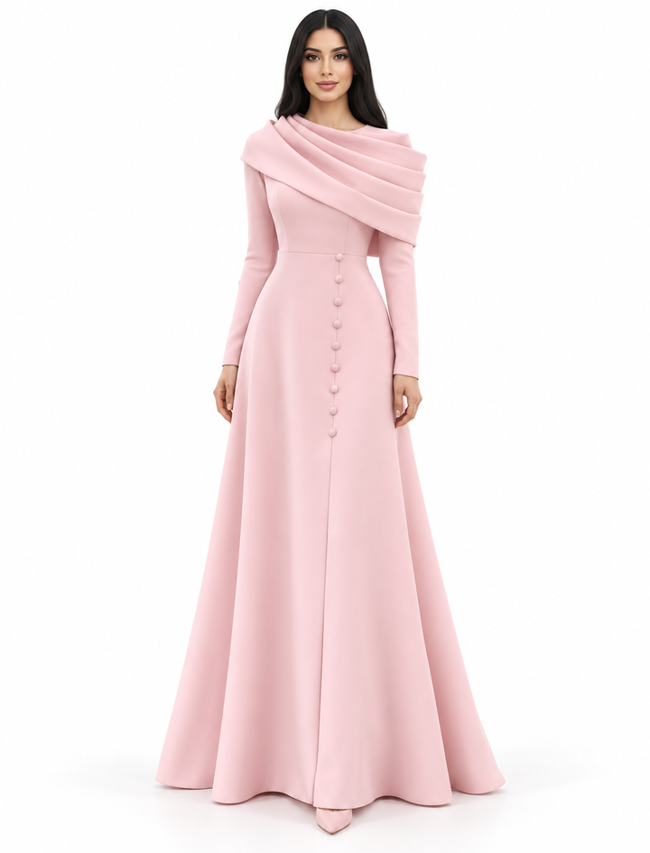 Draped Collar Gown - Blush