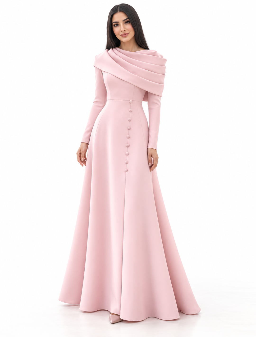 Draped Collar Gown - Blush