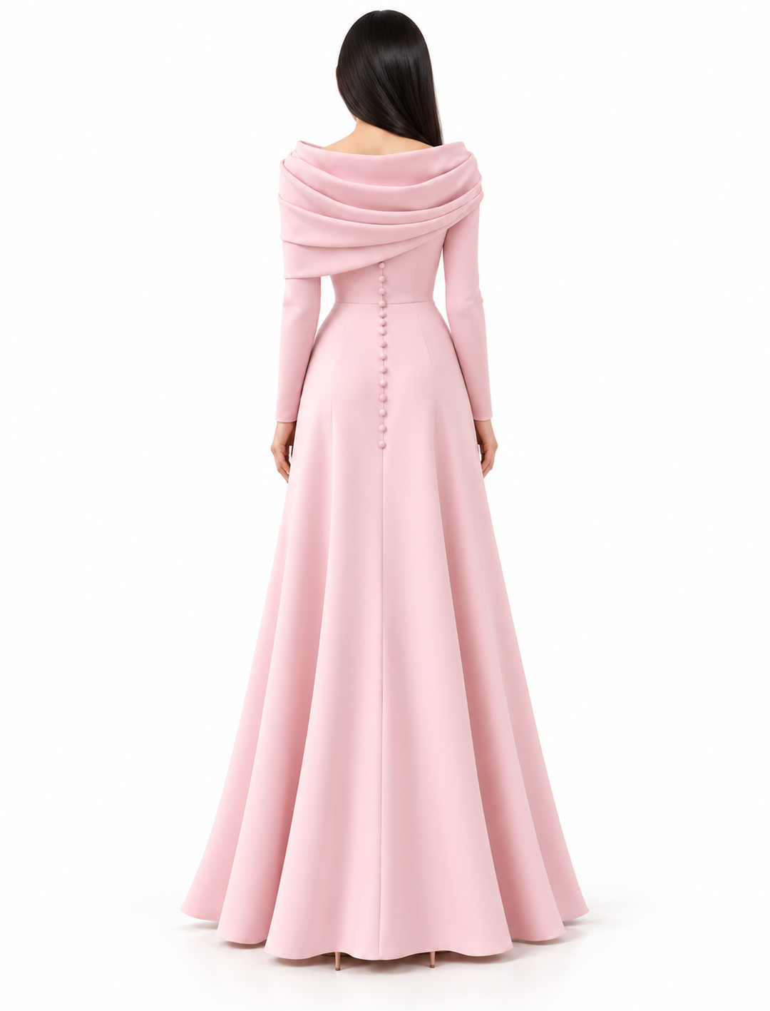 Draped Collar Gown - Blush