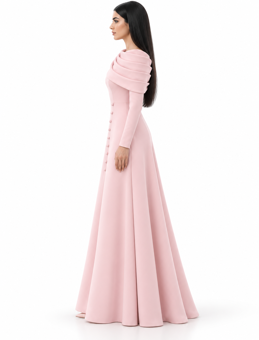 Draped Collar Gown - Blush