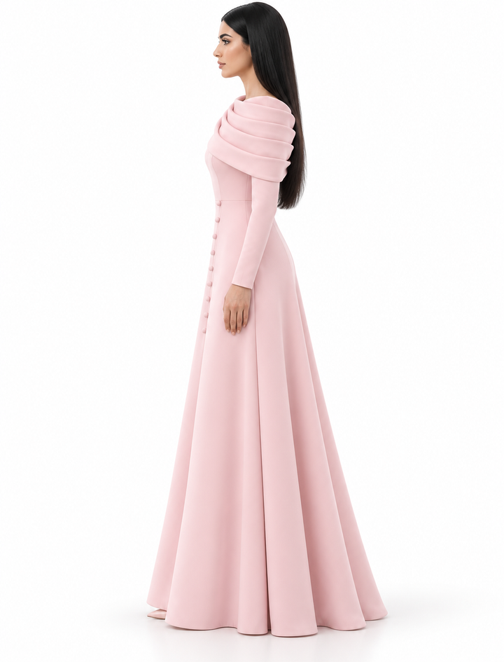 Draped Collar Gown - Blush