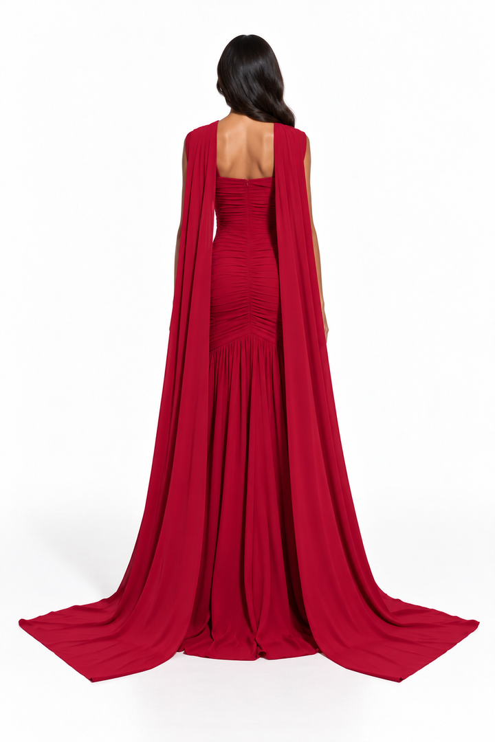 Draped Cape Gown - Ruby