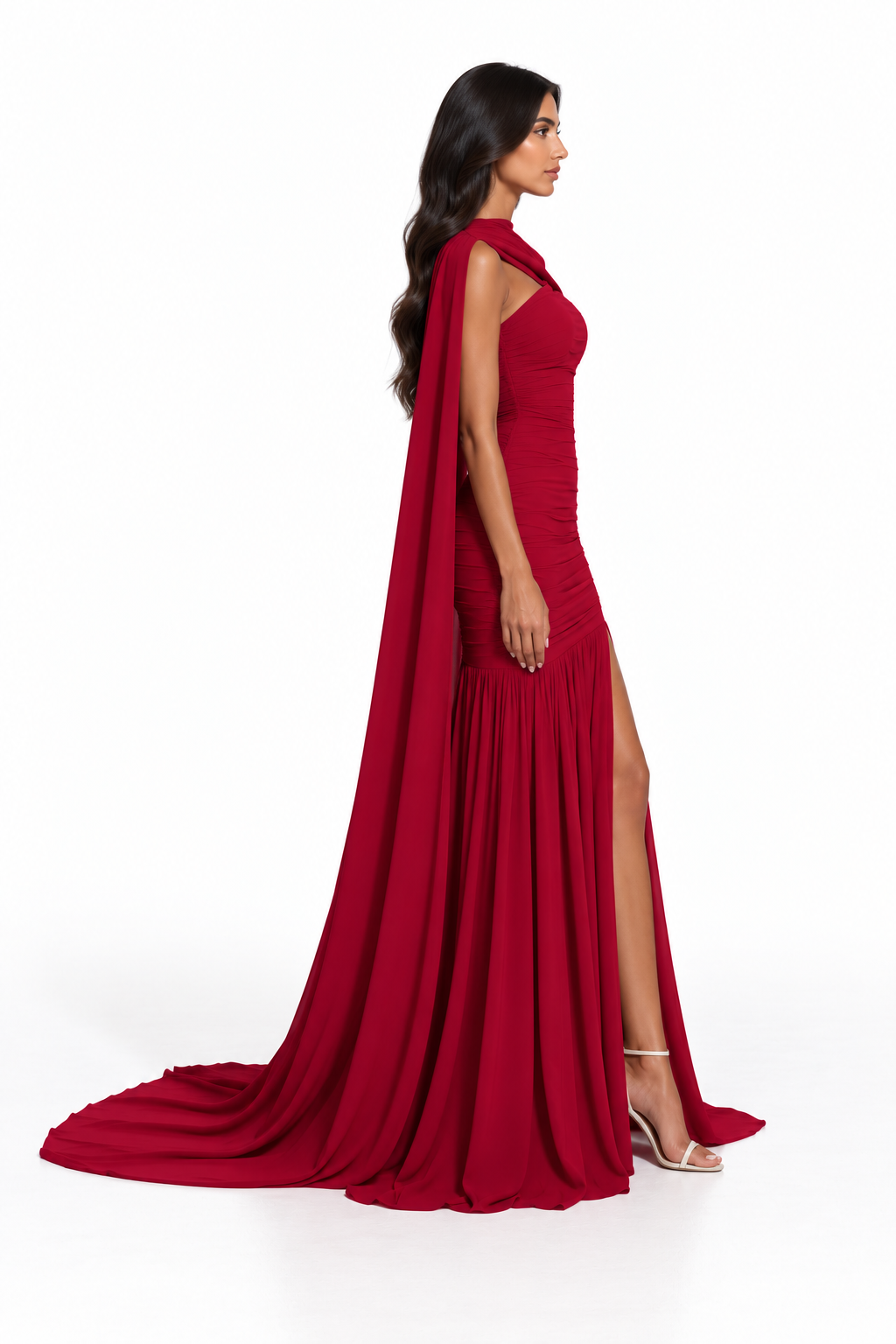 Draped Cape Gown - Ruby