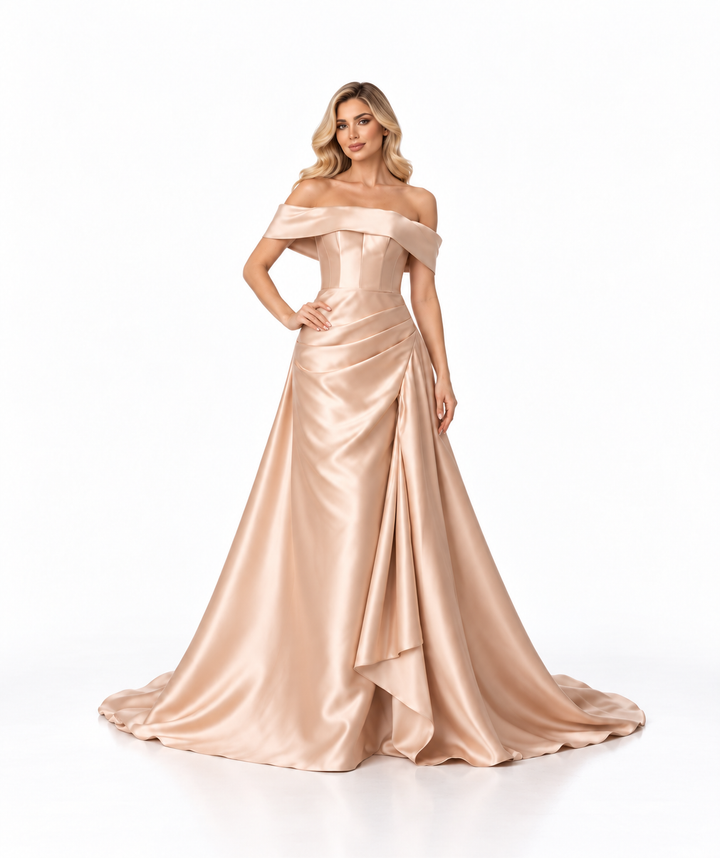 Draped Satin Gown - Champagne