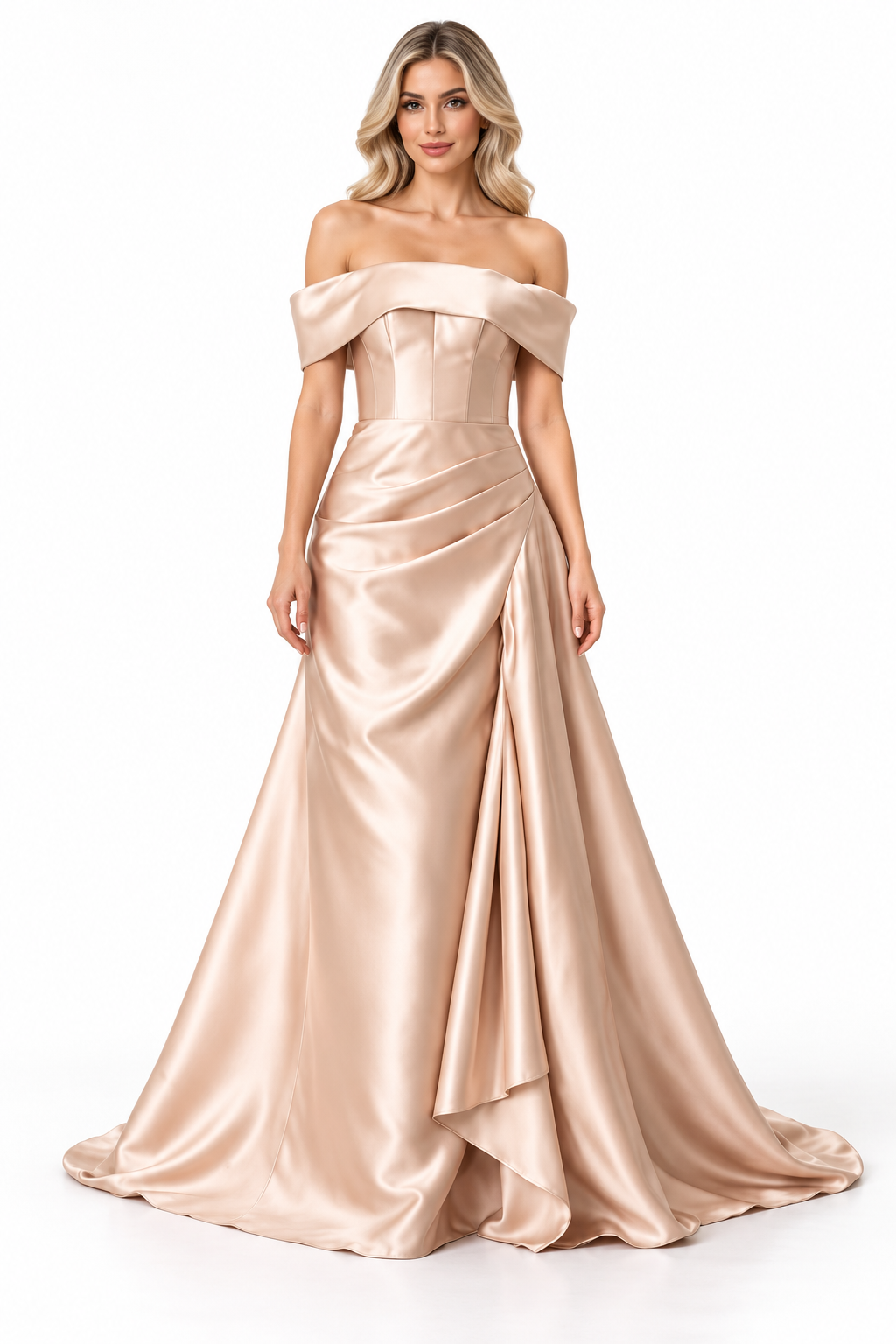 Draped Satin Gown - Champagne