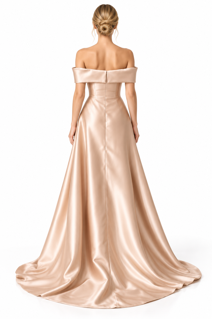 Draped Satin Gown - Champagne