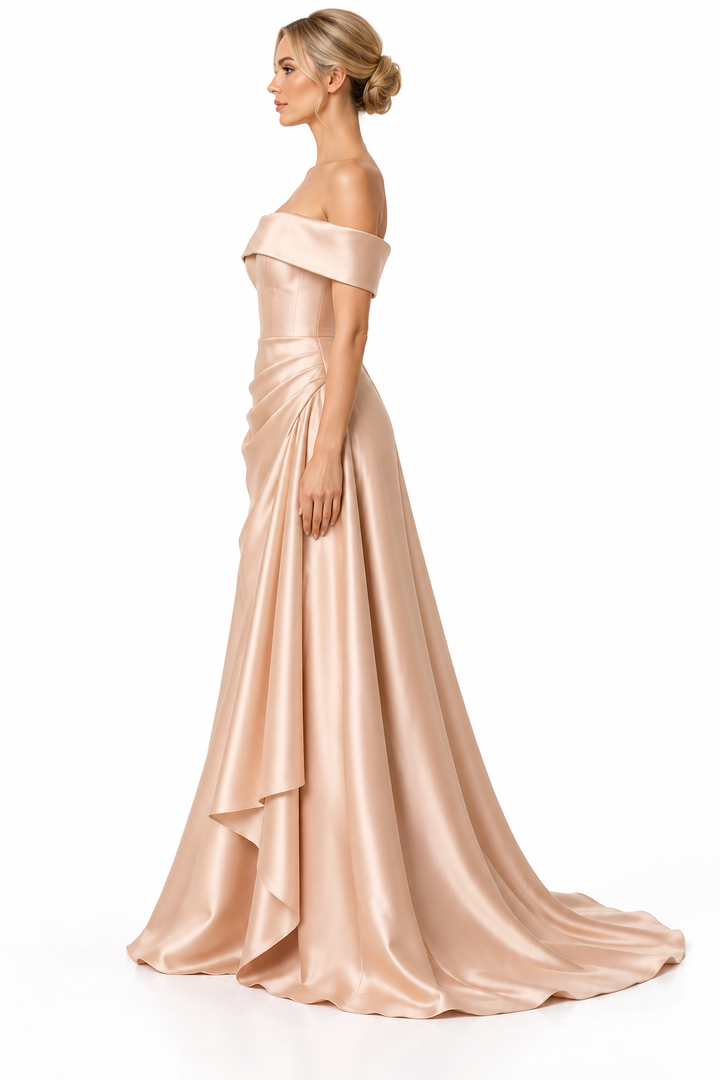 Draped Satin Gown - Champagne