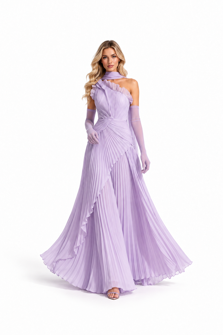 Pleated Ruffle Gown - Lavender