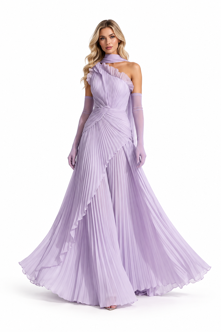 Pleated Ruffle Gown - Lavender
