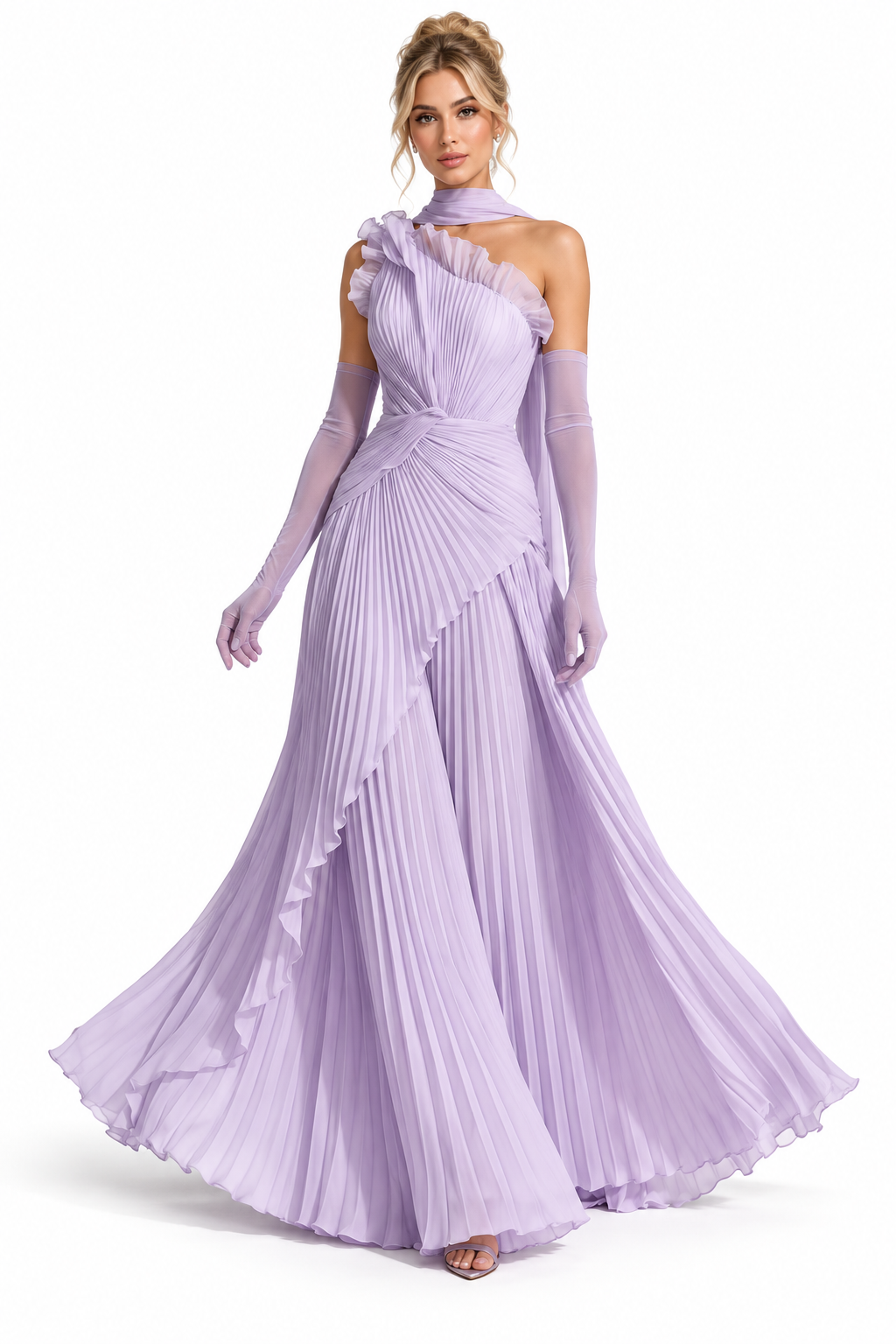 Pleated Ruffle Gown - Lavender