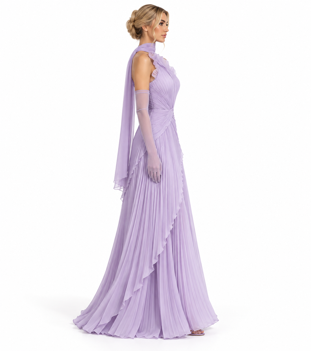 Pleated Ruffle Gown - Lavender